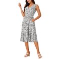 thumbnail image 4 of INSPIRE CHIC Robe d'Été Bohème de Plage pour Femme, Col en V, Sans Manches, Florale, Fluide, à Nouer, Midi, Décontractée, Robe Soleil, L Blanc, 4 of 6