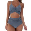 thumbnail image 2 of xiaxaixu Female Two-Piece Bathing Suit, Solid Color Spaghetti Strap Bikini Tops+ Leopard Print Bikini Panties, S/M/L/XL/XXL, 2 of 8