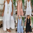 thumbnail image 1 of XZNGL Sleeveless Lace Patchwork Maxi Dress for Women, V-Neck, Plus Size, Lightweight Cotton Blend, Casual Beach or Party Wear, Elastic Waist Design, 1 of 8