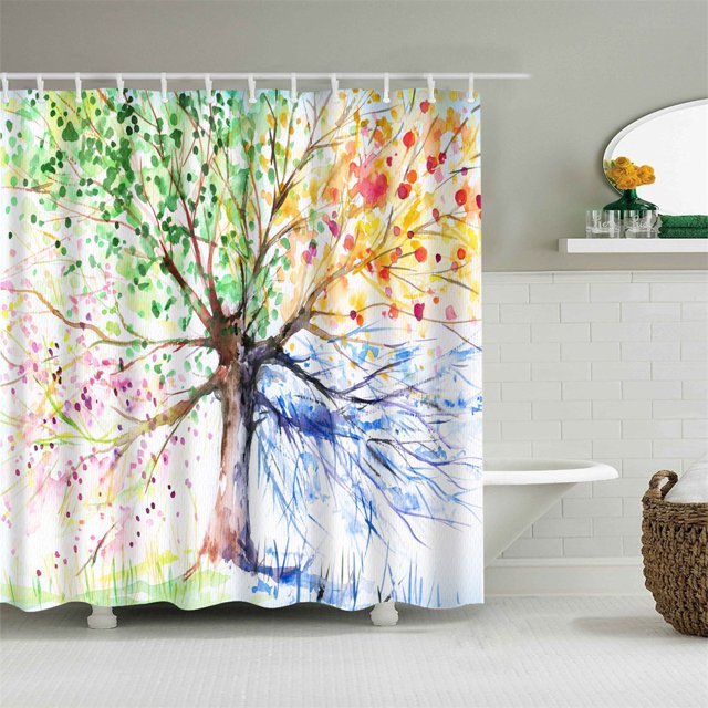 Shower Curtain Four Season Tree Colorful Spring Summer Autumn Winter Bathroom Decor Accessories Bath Curtain With Hooks