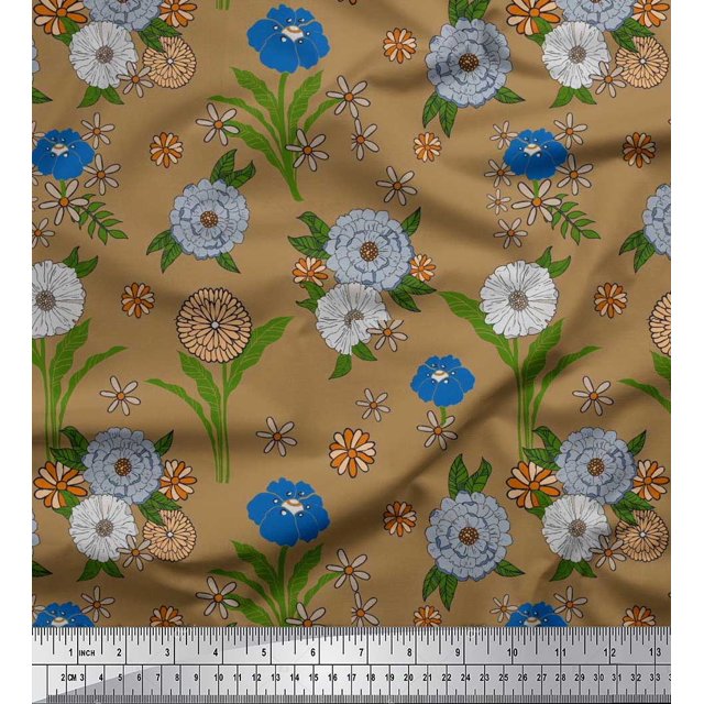 Soimoi Poly Georgette Fabric Leaves & Carnation Floral Printed Fabric 1 Yard 52 Inch Wide