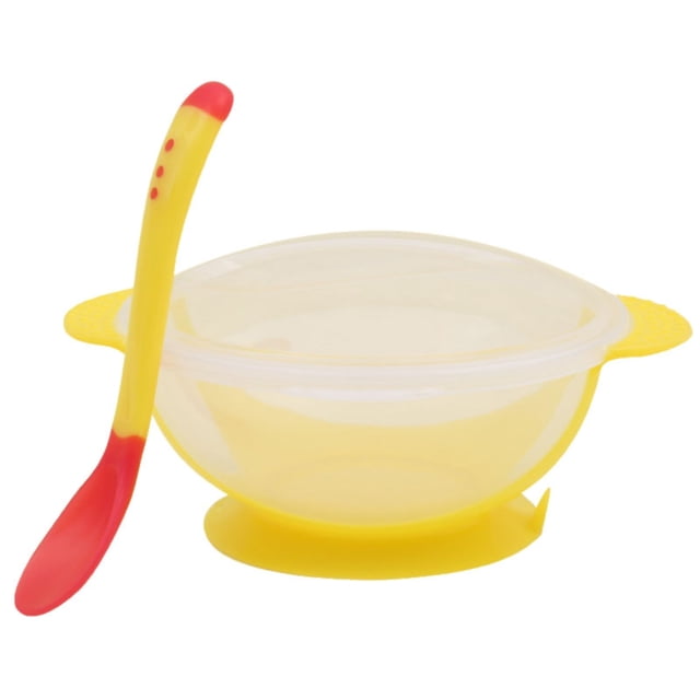 WIFKLSIIPG kids Children Training Feeding Dinner Bowl Spoon Tableware Set with Suction Cup(Yellow)