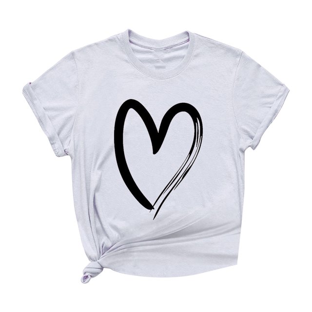 Besolor Tuniques d'Été pour Femmes à Imprimé de Cœurs, Col Ras du Cou, Manches Courtes, T-Shirts Décontractés Amples, Blouse de Sortie