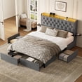 thumbnail image 2 of GUNAITO Full Size Bed Frame with 4 Storage Drawers, Velvet Upholstered LED Bed with LED and USB Ports, Modern Wingback Headboard Bed with Bedside Storage Board, Gray, 2 of 11