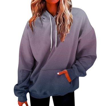 Penkiiy Chandail à Capuche pour Femmes Manches Longues Décontracté Imprimé Col Rond Chandail Violet Y2K Vêtements