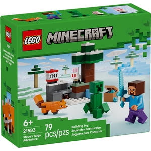 LEGO Minecraft Steve’s Jouet de construction d'aventure de Taïga pour les garçons & Filles - Jeu vidéo & Figures de jouets pour enfants, âges 6 + - W/2 Minifigures & 2 Faites semblant de jouer aux animaux - Idée cadeau pour les anniversaires - 21583
