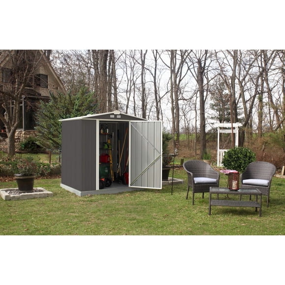 EZEE Shed Steel Storage 6 x 5 ft. Galvanized Low Gable Charcoal with Cream Trim