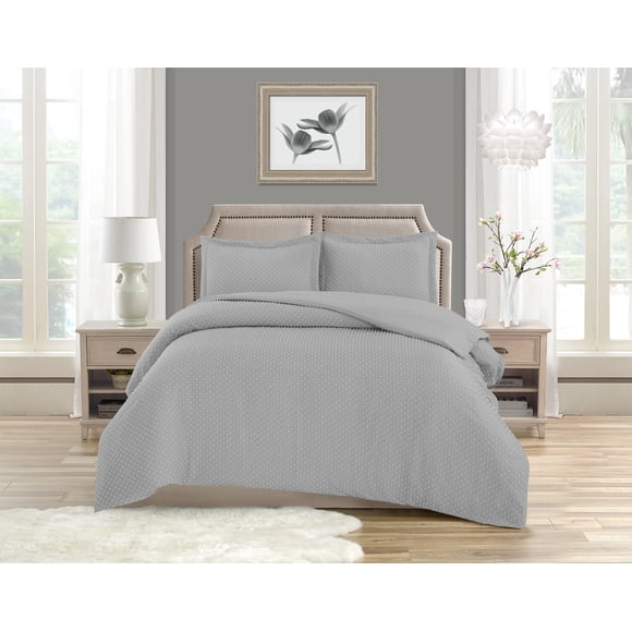 Swift Home Dot Clip Textured Duvet Cover Set, Soft All Season Bedding with Zipper Closure, King, Light Gray
