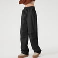 thumbnail image 4 of Ohufall Baggy Parachute Pants for Women& Girls Drawstring Elastic High Waist Ruched Cargo Pants Multiple Pockets Jogger Y2K, 4 of 6