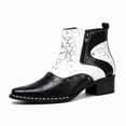 thumbnail image 1 of Men's Western-Inspired Ankle Boots, Two-Tone Patterned Chelsea Boots with Zipper & Studs, Pointed Toe Block Heel, and Cracked Leather Print, 1 of 6