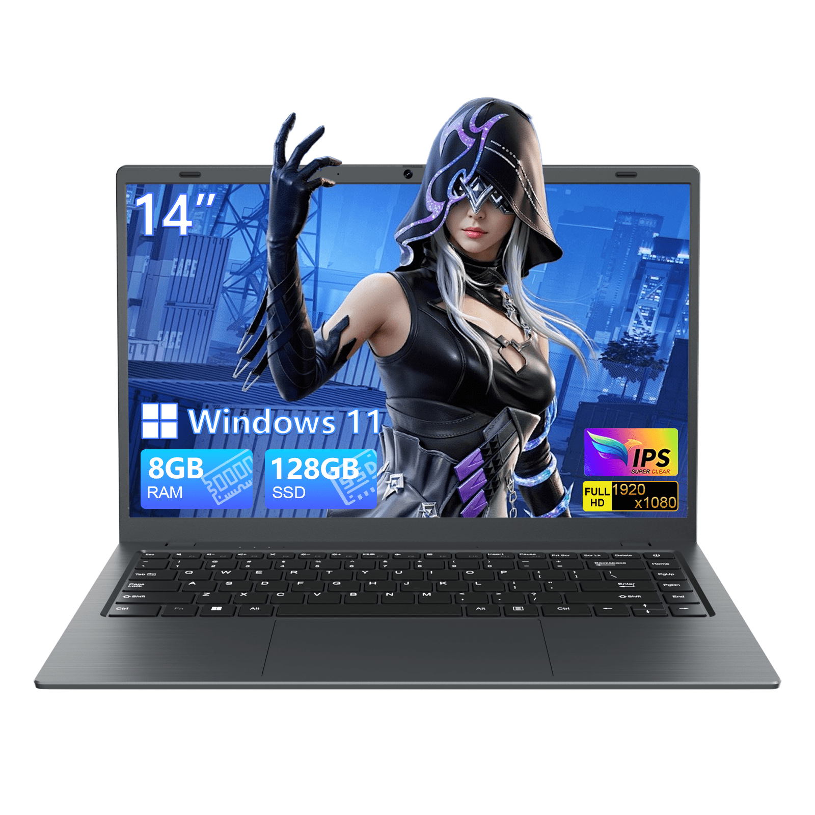 RNRUO 14" Laptop Computer, 8GB RAM 128GB SSD Intel 6500Y with 2 Cores, 1080p Display, Dual 4K Output, Type-C PD WiFi5 BT5.0, Office 2024 Windows 11 for Business Study, Dark Gray