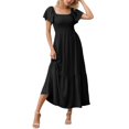 thumbnail image 1 of Robes Maxi pour Femmes à Encolure Carrée, Manches Volantées, Robe Smockée avec Poches, 1 of 5