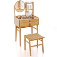 thumbnail image 1 of Costway Ensemble de Table de Maquillage Compact de 23,5 Pouces avec 2 Tiroirs Étagères de Rangement Ouvertes Tabouret de Coiffeuse, 1 of 8