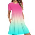 thumbnail image 1 of AherBiu Robe T-Shirt pour Femme Été Décontractée Col Rond Robe Courte Couleur Dégradée Manches Courtes Robe Mini, 1 of 5