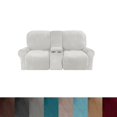 thumbnail image 1 of CHOK 2024 Housse de Causeuse Inclinable avec Console Centrale Housse Extensible en Velours pour Fauteuil Inclinable 2 Places avec Porte-Gobelet, 1 of 10