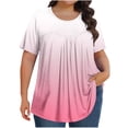thumbnail image 1 of Olyvenn Hauts Grande Taille pour Femmes, devant Plissé, Col Ras du Cou, Manches Courtes, Chemisiers Dégradés, Tuniques d'Été 2025, Chandails Fluides, T-Shirts Roses, TTTTG, 1 of 6