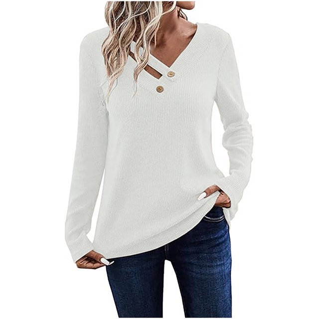 Womens Long Sleeve V Neck T Shirts 2025 Casual Basic Ribbed Knit Tops Lightweight Stretch Pullover Sweater Shirts