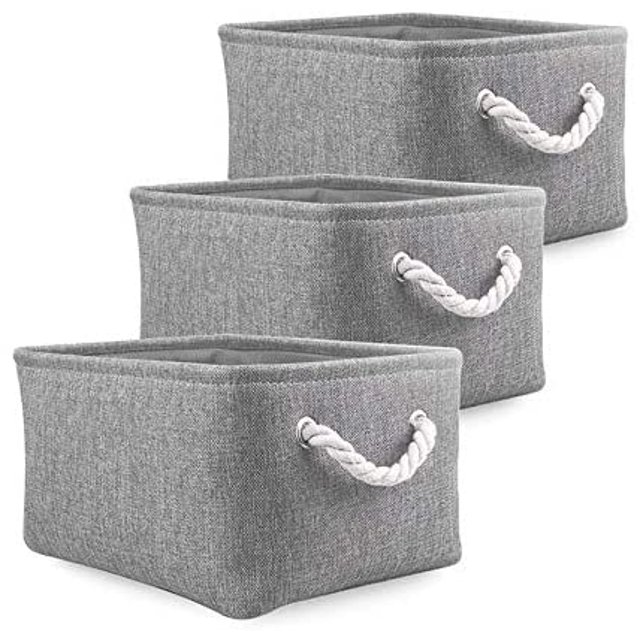 Boîtes de Rangement Pliables, Grands Paniers en Tissu, Lot de 3 (Gris, Petit)