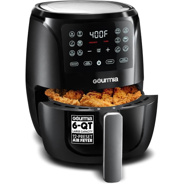 Gourmia Four Friteuse à Air Chaud de 6 Qt, 12 Préréglages, Affichage Numérique, FryForce 360°, Noir