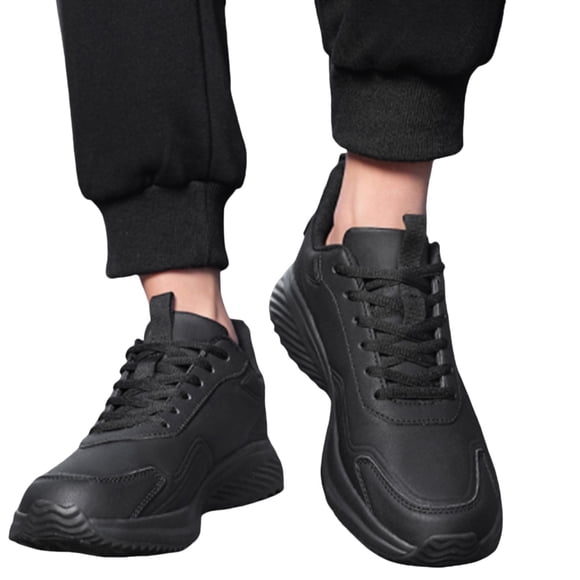 XIMIN Men's Leather Waterproof Walking Shoes Soft Sole Non-Slip Cushion Lightweight Slip-On Work Casual Fashion Shoes Comfortable Hombre Food Service Chef Shoes (9, Black)