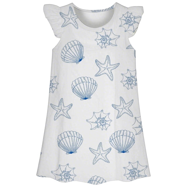 Adorable Robe de Nuit Imprimée Monde Océan pour Filles Col Rond Sans Manches à Volants Robe de Nuit d'Été Confortable Décontractée pour Tout-Petits Enfants
