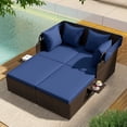 thumbnail image 4 of Costway Patio Rattan Daybed Lounge Retractable Top Canopy Side Tables Cushions Beige Mix Brown + Navy, 4 of 10