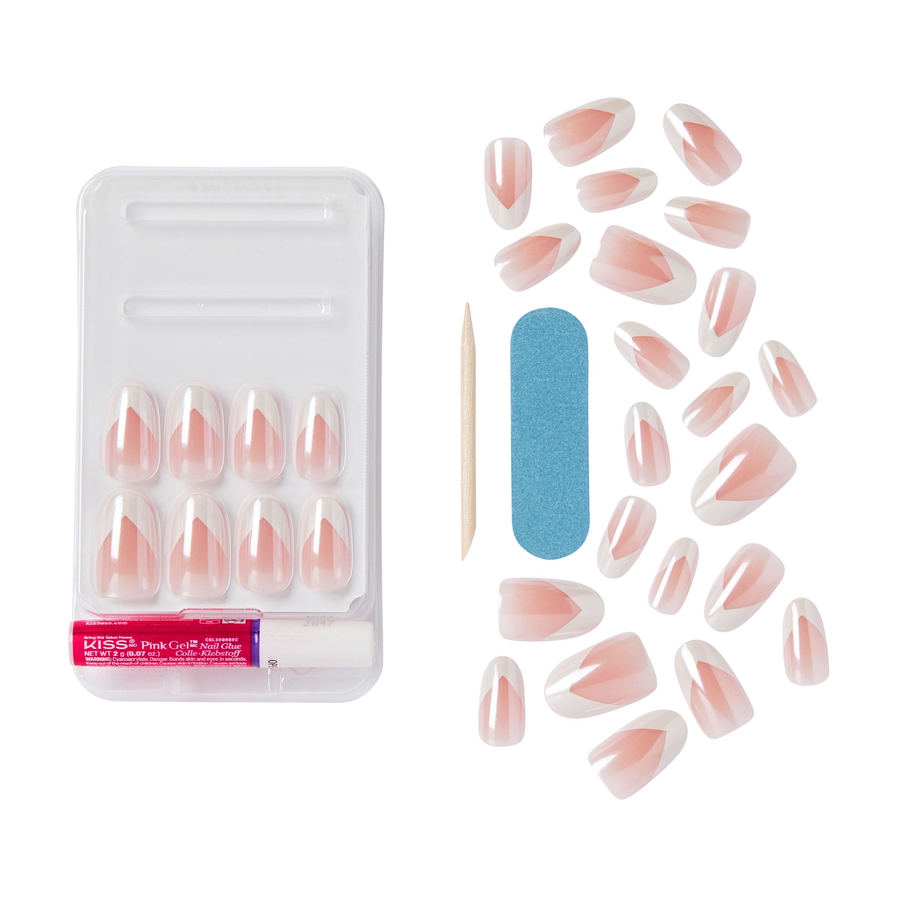 Kiss Nail - Wicked - Good News Glinda - Medium - French Nail - 28 ongles - 1 colle gel rose