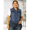 thumbnail image 3 of GRACE & GRANDEUR Women's Plus Jeans Jacket Vest Fall Button Down Denim Jacket Blue 1X, 3 of 6