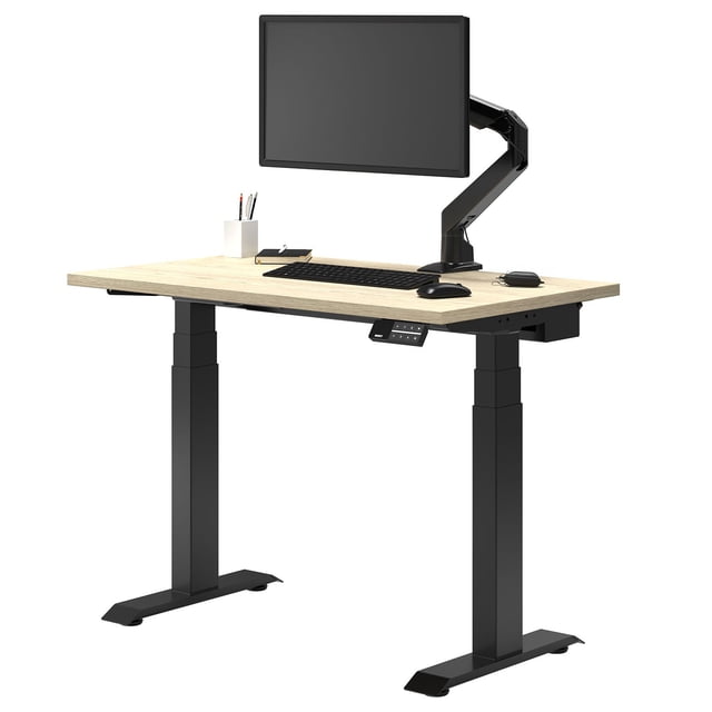 Desky Bureau Assis-Debout Mini Double - Chêne Classique / 40 x 24 Pouces / Noir Mat