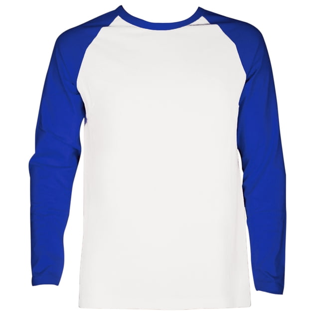 SLM Men's Long Sleeve Cotton Baseball Raglan Tee Shirt Jersey -White/Royal-Medium