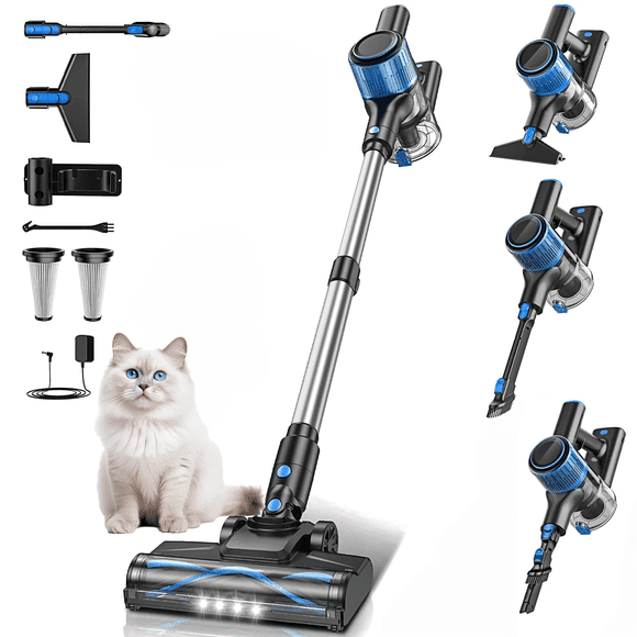 Cocbny Aspirateur Sans Fil, Aspirateur Léger 8 en 1 à Puissante Aspiration pour la Maison, Écran LED, 3 Modes d'Aspiration, Aspirateur à Batterie Détachable 45 Min pour Plancher Dur, Tapis, Poils d'Animaux, Bleu