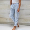 thumbnail image 2 of Womens Casual Pants High Waisted Wide Leg Solid Color Linen Joggers Blue XXL, 2 of 5