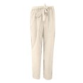 thumbnail image 3 of SHOPESSA Women Solid Color Cotton Linen Pants Sashes Straight Casual Long Pants Loose Fit Drawstring Trousers, 3 of 4