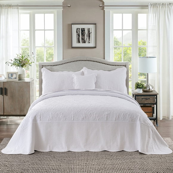 HoneiLife Courtepointe California Très Grand - Couvre-Lits Surdimensionnés 120x120 Ensemble de Courtepointe Cal Très Grand 4 Pcs Ensembles de Literie Rustiques Taille Très Grand Couvre-Lits Réversibles Légers pour Toutes les Saisons-Blanc