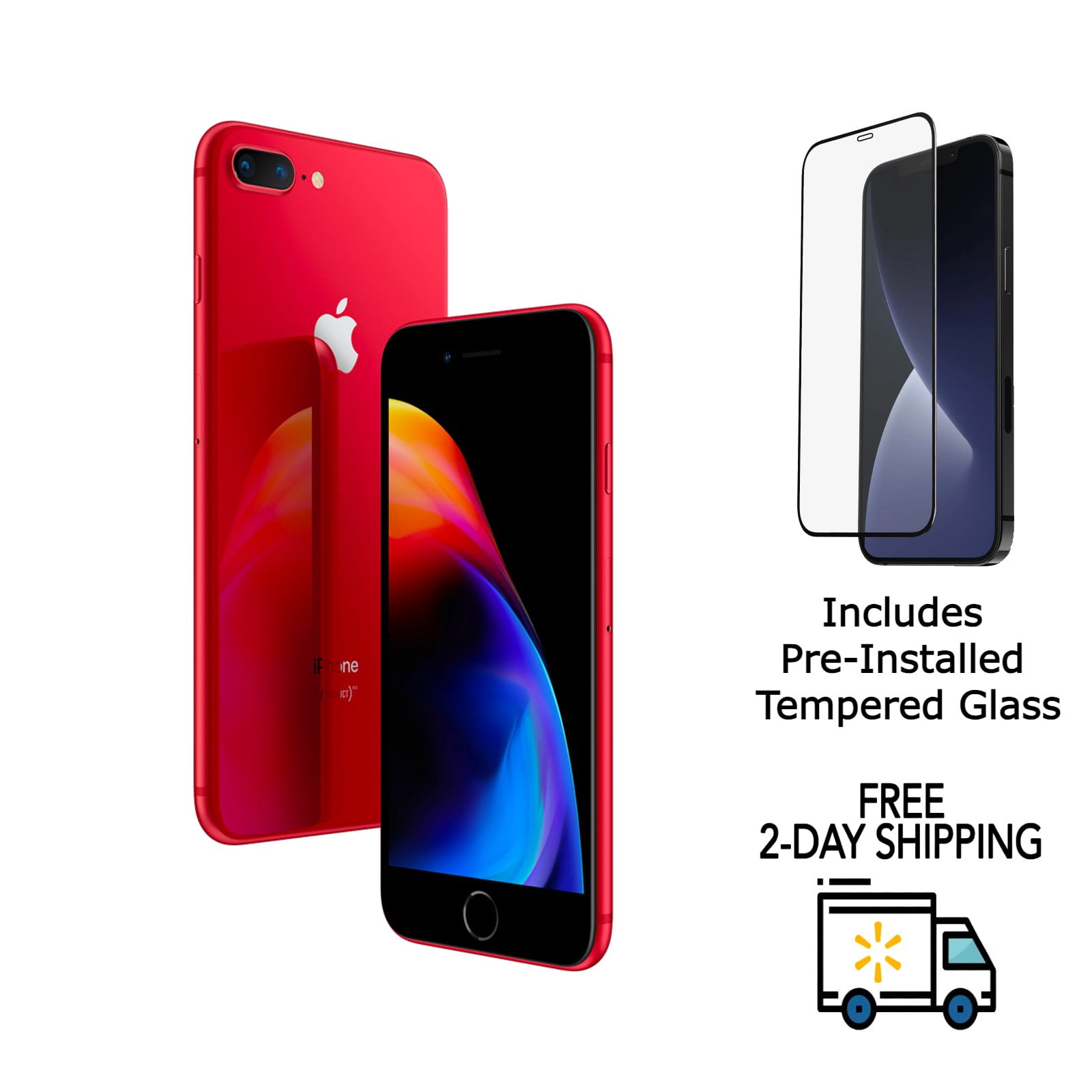 Refurbished Apple iPhone 8 Plus A1864 (Fully Unlocked) 256GB Red (Grade A+) w/ Pre-Installed Tempered Glass