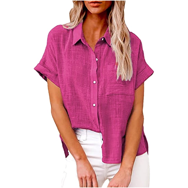 Birdeem Womens Tops Fashion Solid Button Shirt Female V-Neck Loose T-Shirt Blouse Tops