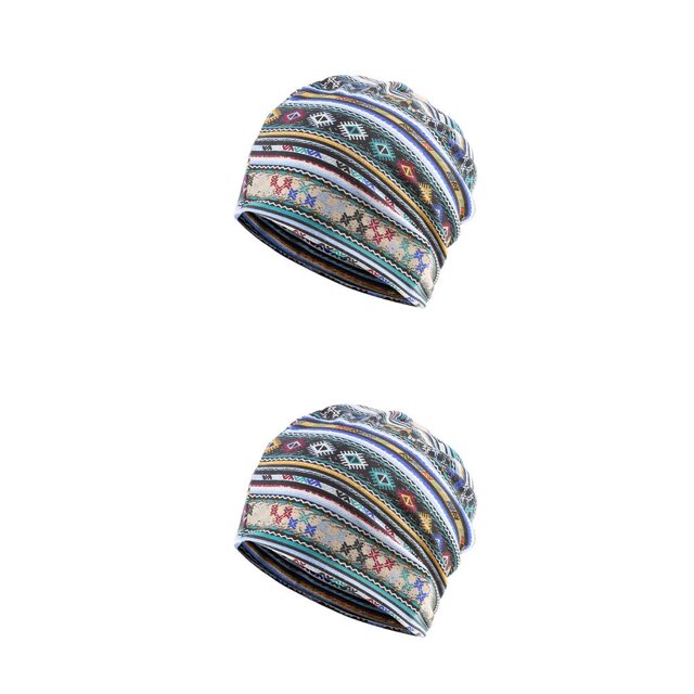 Baohd Bonnet Chapeau Musulman Hijab Imprimé Floral Foulard Coloré Turban Stretch Tête Envelopper Mode Oreille Protection Bonnet Bleu Bande 2Set
