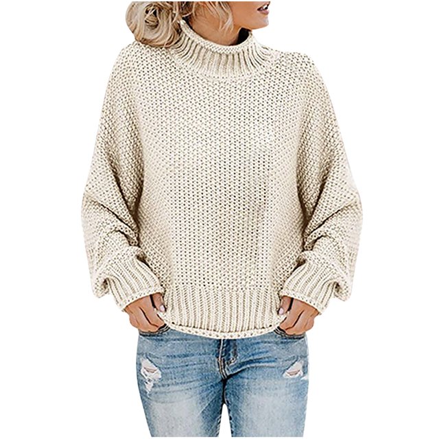 IROINID Pull à Col Rond en Tricot pour Femmes, Couleur Unie, Manches Longues, Ample