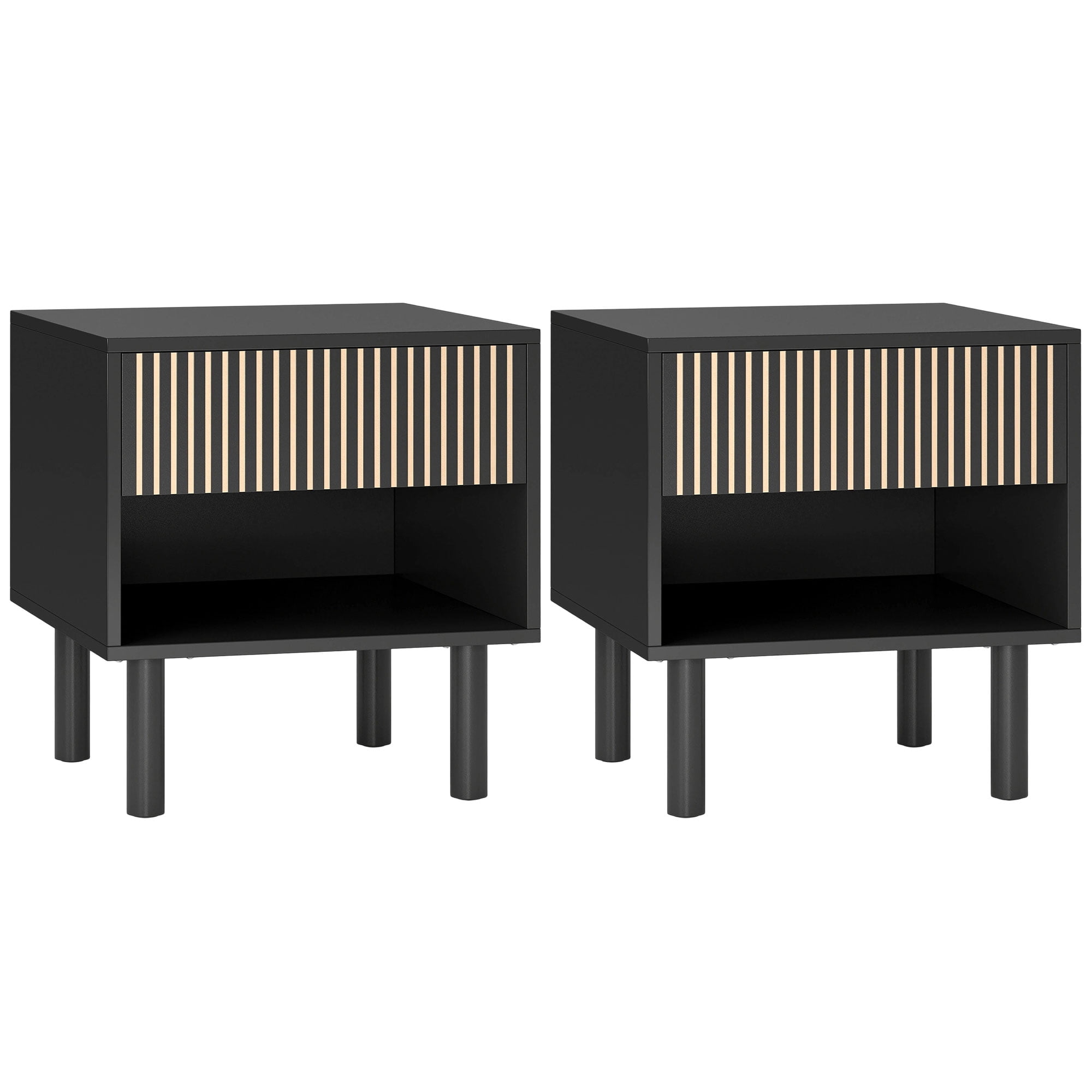 HOMCOM Nightstand with Drawer and Open Shelf, Side Table, Black