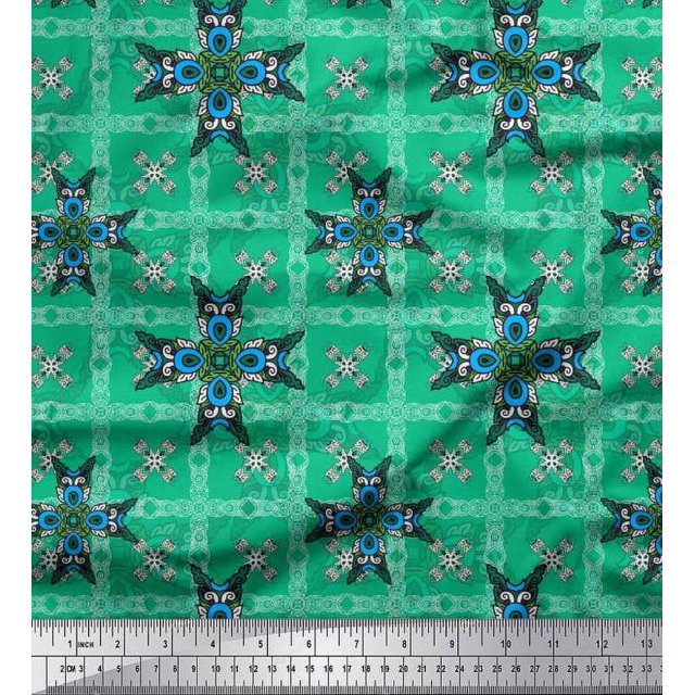 Soimoi Rayon Fabric Check & Moroccan Decorative Print Fabric by The Yard 56 Inch Wide