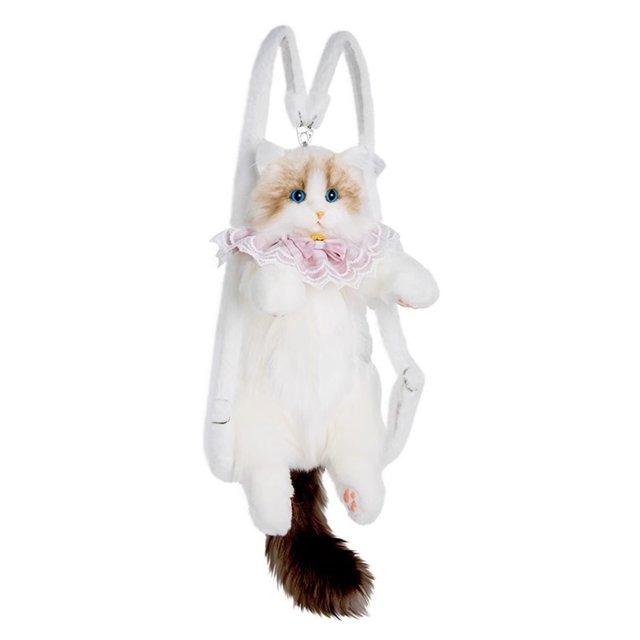 CHENMEI Cute Cow Cat Backpack Plush Bag Realistic Stuffed Animals Cat Backpack Adjustable Strap (