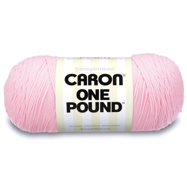 Caron® One Pound™ Yarn in light pink, acrylic worsted weight #4 medium, 16oz/454g skein with 812 yards, ideal for knit and crochet accessories, garments, and home decor projects, often used for baby items.