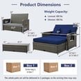 thumbnail image 3 of Costway Wicker Loveseat Sofa Set Patio Rattan Daybed with Ottoman & Retractable Side Tray Navy, 3 of 10