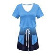 thumbnail image 4 of Birdeem Robes pour Femmes Mode Féminine Couleur Unie Manches Courtes Col en V Mi-Mollet Robe, 4 of 12
