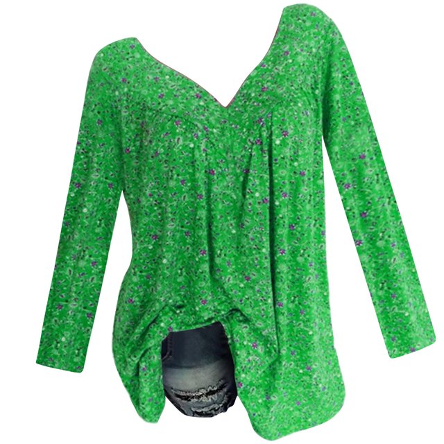 Pompotops Blouse à Manches Longues Col en V Imprimée pour Femmes Grande Taille Pull Tops Chemise Liquidation