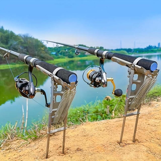 Vacemry Automatic Fishing Rod Holder, High Sensitivity Dual Spring Mechanism Rod Holder for Catfish Bass Trout, Smart Spring System Fishing Rod Stand with Ground Plug for Bank Shore Boat Fishing
