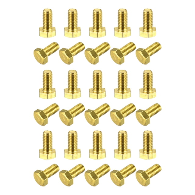 Unique Bargains Brass Hex Bolts, M6x12mm 30 Pack Fully Thread Grade 4.8 Machine Screws