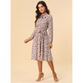 thumbnail image 3 of INSPIRE CHIC Robe Ceinturée à Imprimé Floral Vintage en Mousseline à Manches Longues à Col Noué pour Femme, 3 of 6