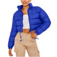 thumbnail image 1 of hoksml Women's Cropped Puffer Jacket with Drawstring Hem, Stand Collar Boxy Zip Front Casual Streetwear Short Jacket, 1 of 5