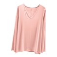 thumbnail image 1 of MeetoTime V Neck Long Sleeve Shirts for Women Comfortable Loose Tops Solid Color Lounge Tops Pullover, 1 of 7